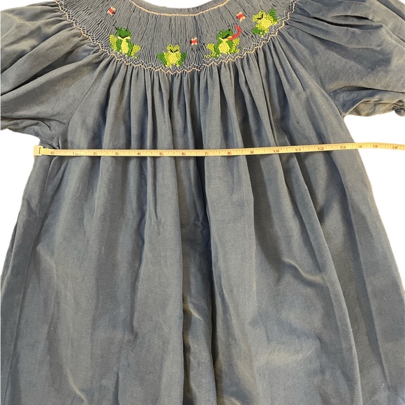 Anavini girls smocked frogs bishop long corduroy dress blue pink 6X - Picture 5 of 7
